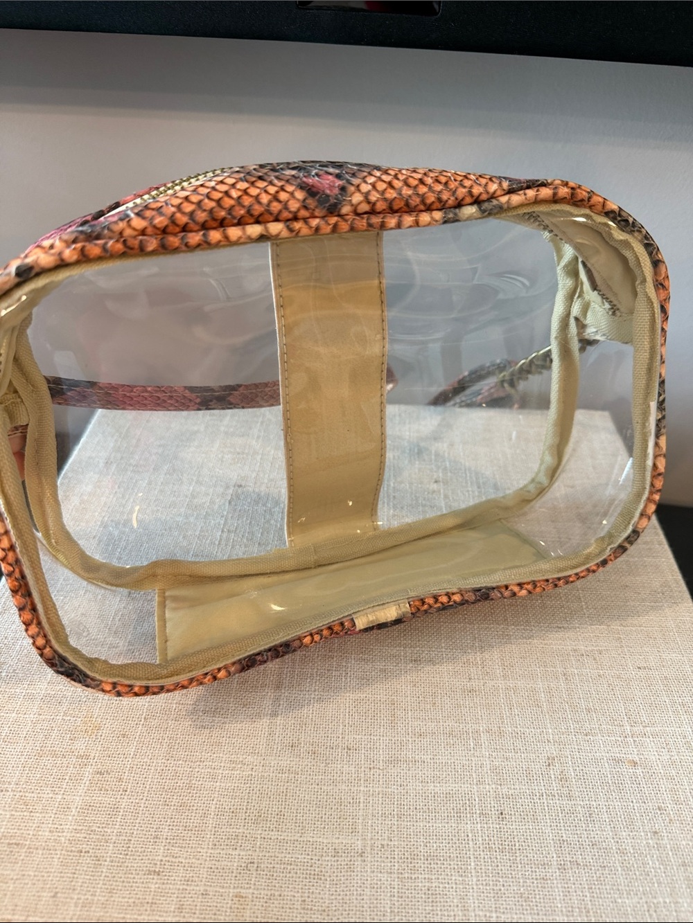 Clear Crossbody Bag with Pink Tan Snake-Print Pouch - Picture 3 of 5